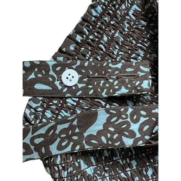 Rungolee Tahiti Floral Smocked Silk Top Blue Coffee Sleeveless Boho op NEW Sz S - Picture 6 of 16